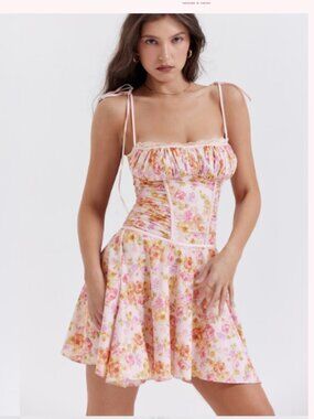 HOUSE OF CB Alejandra Floral Bustier Georgette Dress - NEW